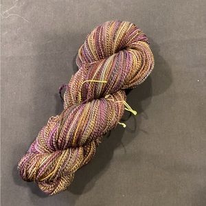Hand spun wool art yarn dark purple and tan colorway 3.9 ozs 306 yards